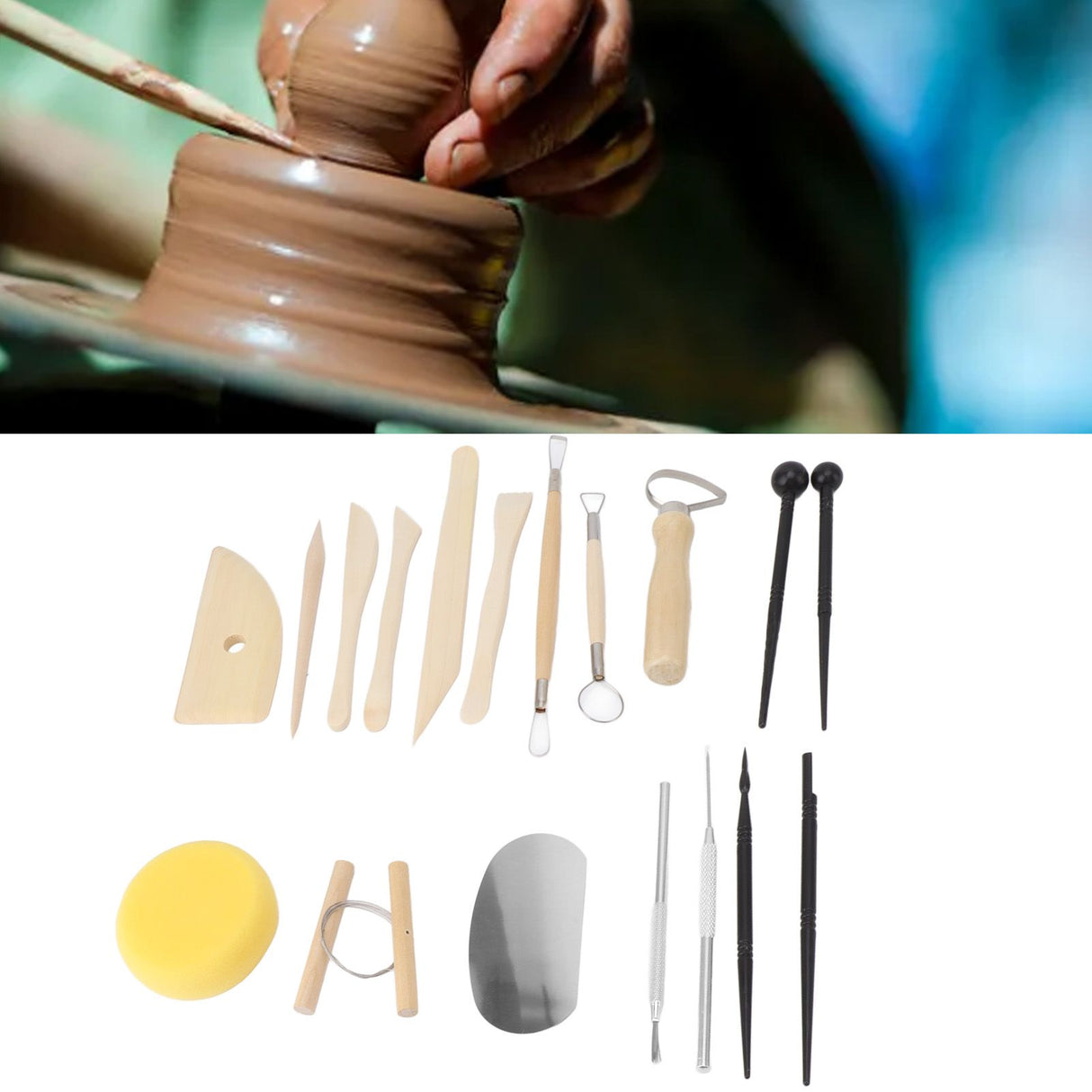 Clay Tools Kit Sculpting Tools Wooden Material Shaping Building Modeling Carving Accessories for Pottery Arts Craft