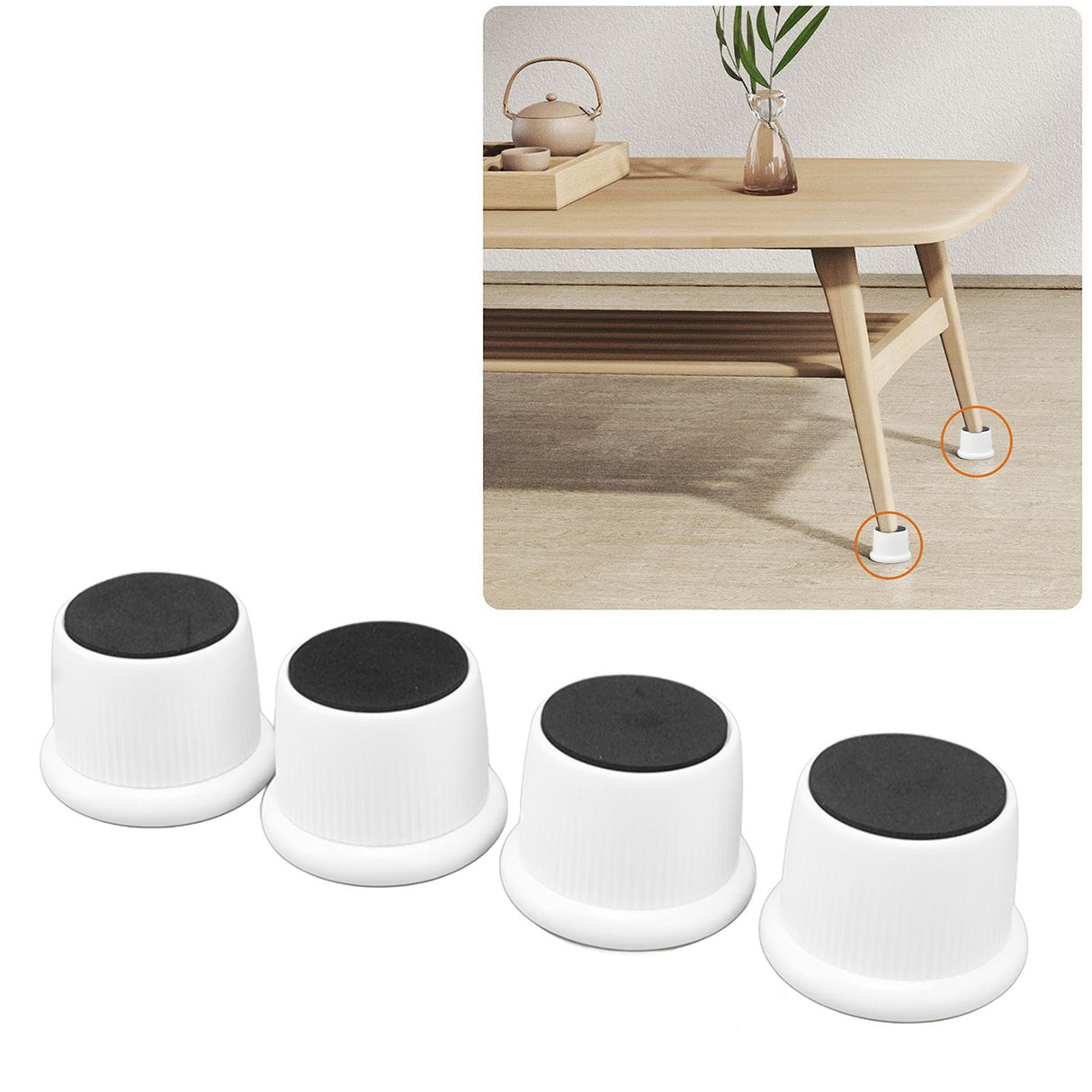 4Pcs Height Adjustable Furniture Riser Wear Resistant Non Slip Furniture Pads for Coffee Machine Sofa White