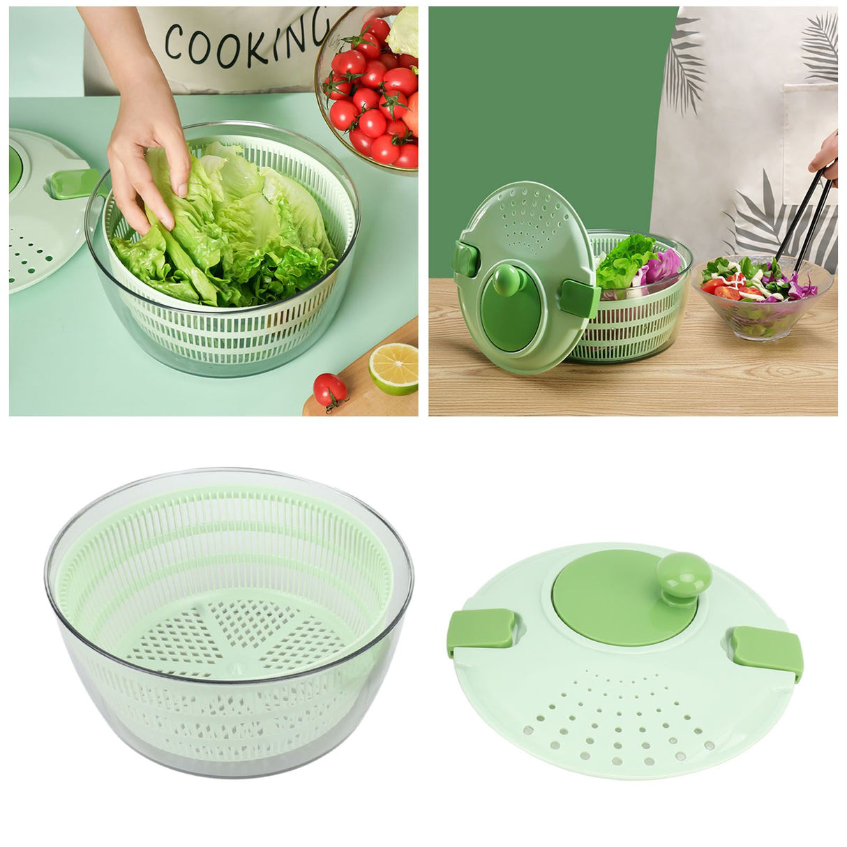 Salad Spinner Plastic Time Saving Fast Mixing Washable Rotatable Veggie Washer for Kitchen Green