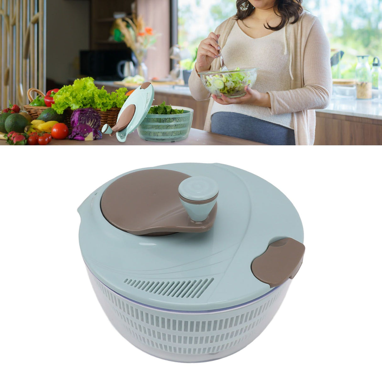 Salad Spinner Plastic Time Saving Fast Mixing Washable Rotatable Veggie Washer for Kitchen Blue