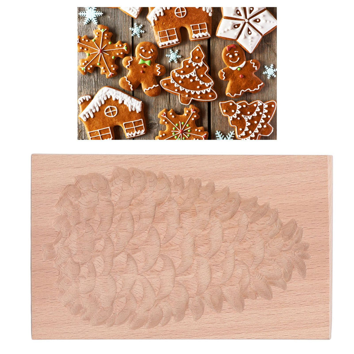 Wooden Cookie Mould Beechwood Reusable Washable Biscuit Press Stamp Mold for Kitchen Baking Pine Cone