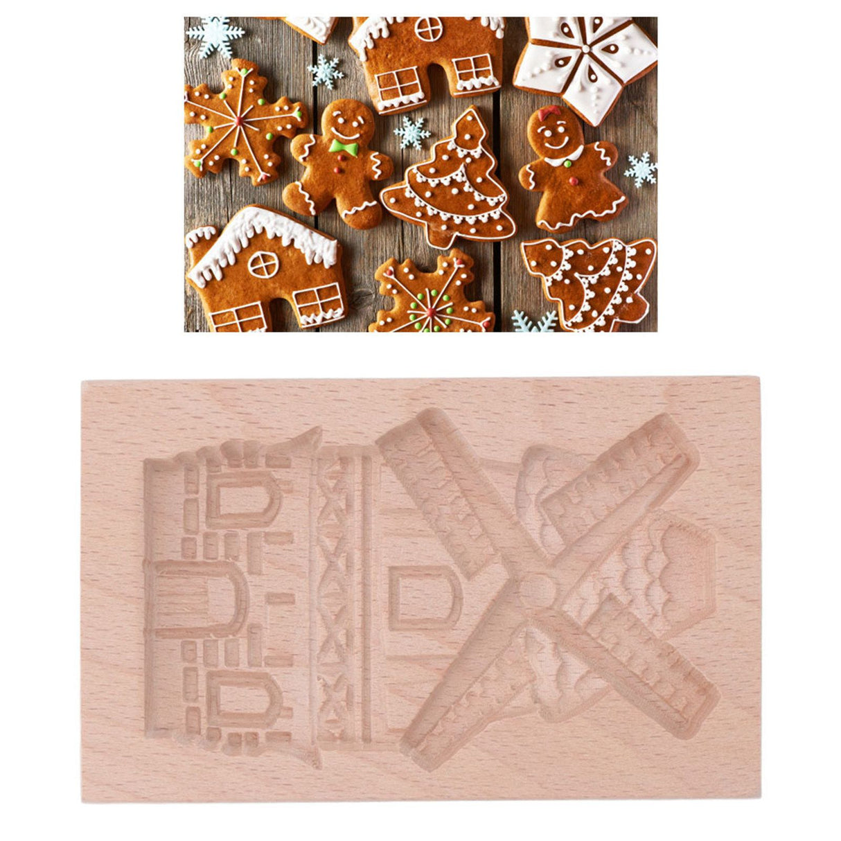 Wooden Cookie Mould Beechwood Reusable Washable Biscuit Press Stamp Mold for Kitchen Baking Windmill