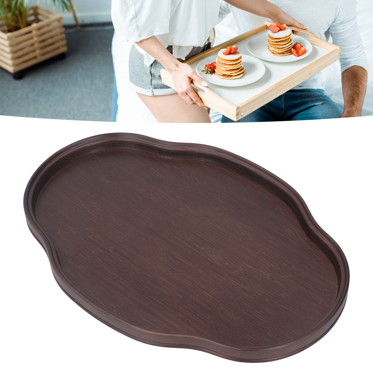 Tea Tray Walnut Color Multifunctional Textured Bamboo Coffee Table Tray for Guest Reception