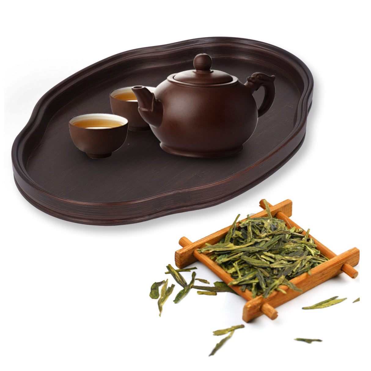 Tea Tray Walnut Color Bamboo Serving Tray Refreshments Plate for Coffee Table Kitchen Living Room