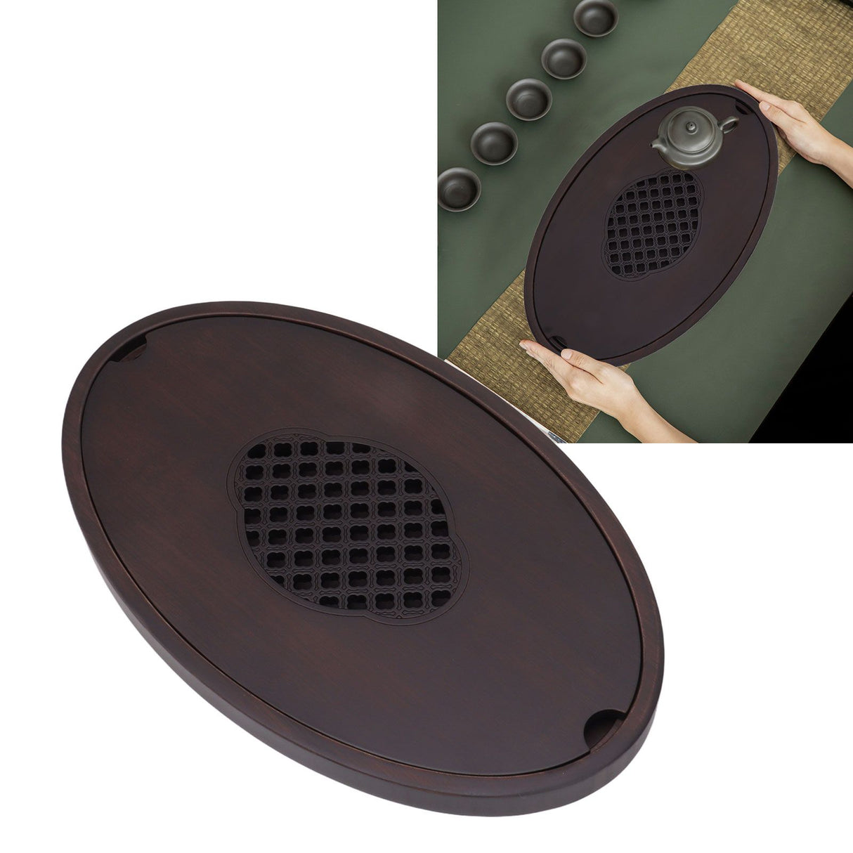 Bamboo Tea Table Tray Walnut Color Simple Elegant Chinese Style Water Storage Tea Tray with Handle S