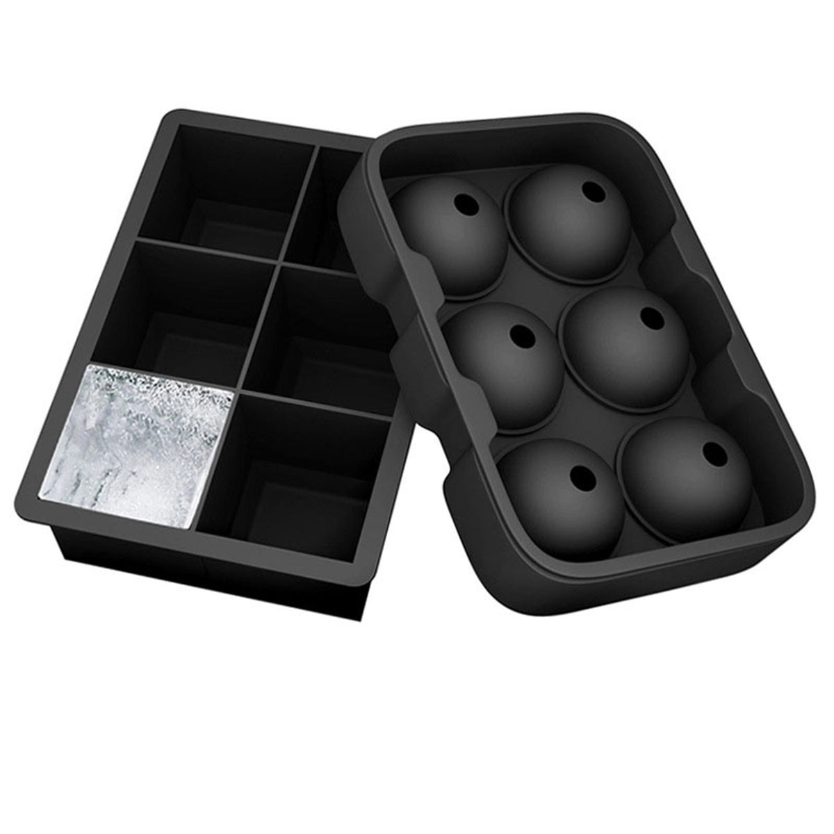 Ice Cube Tray 6 Grids Easy Release Silicone Square and Round with Lid Ice Cube Maker Mold for Freezer