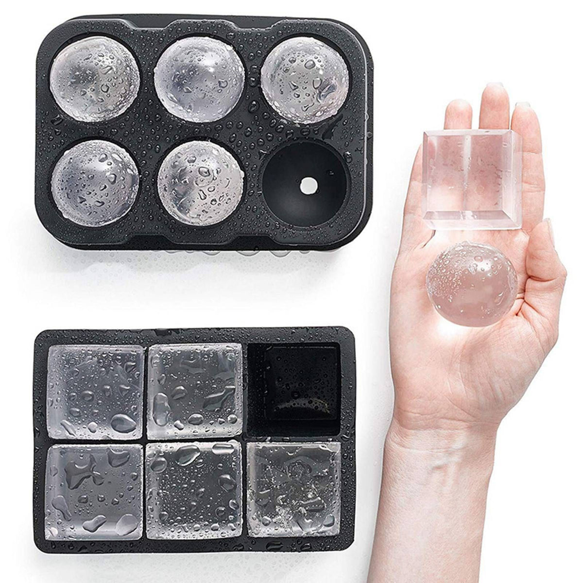 Ice Cube Tray 6 Grids Easy Release Silicone Square and Round with Lid Ice Cube Maker Mold for Freezer