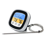 Digital Timer Thermometer Touch Screen Stainless Steel Meat Thermometer for Kitchen BBQ Black