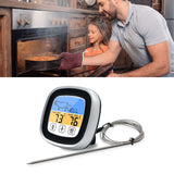 Digital Timer Thermometer Touch Screen Stainless Steel Meat Thermometer for Kitchen BBQ Black