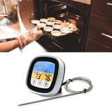 Digital Timer Thermometer Touch Screen Stainless Steel Meat Thermometer for Kitchen BBQ Black