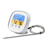 Digital Timer Thermometer Touch Screen Stainless Steel Meat Thermometer for Kitchen BBQ White