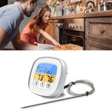 Digital Timer Thermometer Touch Screen Stainless Steel Meat Thermometer for Kitchen BBQ White