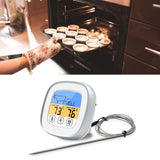 Digital Timer Thermometer Touch Screen Stainless Steel Meat Thermometer for Kitchen BBQ White