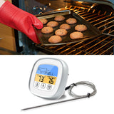 Digital Timer Thermometer Touch Screen Stainless Steel Meat Thermometer for Kitchen BBQ White
