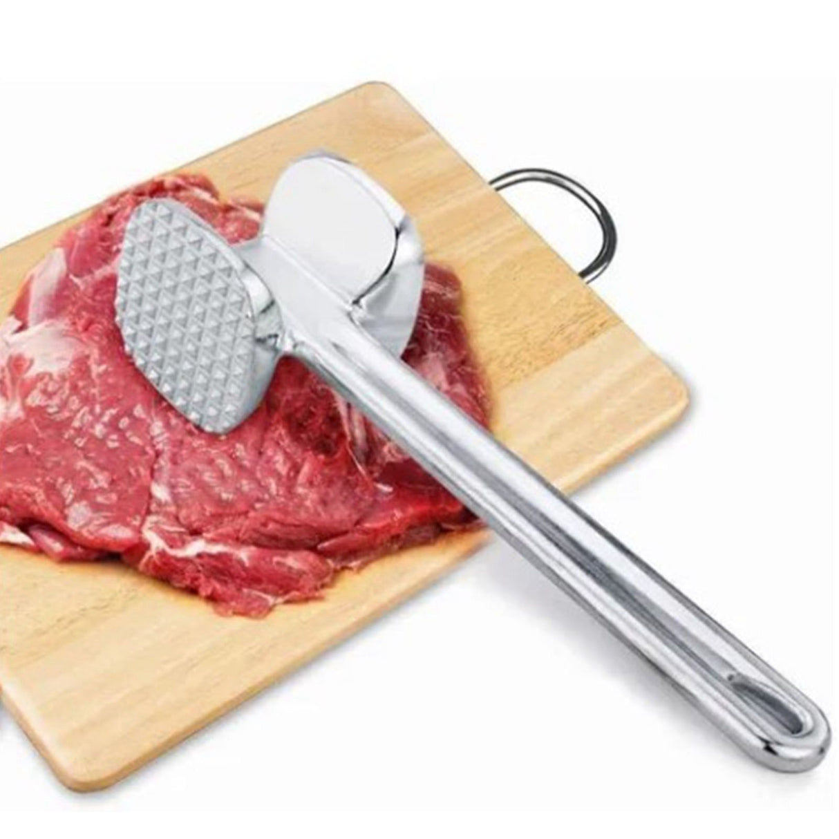 Meat Tenderizer Aluminium Alloy Round Silver Ergonomic Meat Mallet for Kitchen Steak