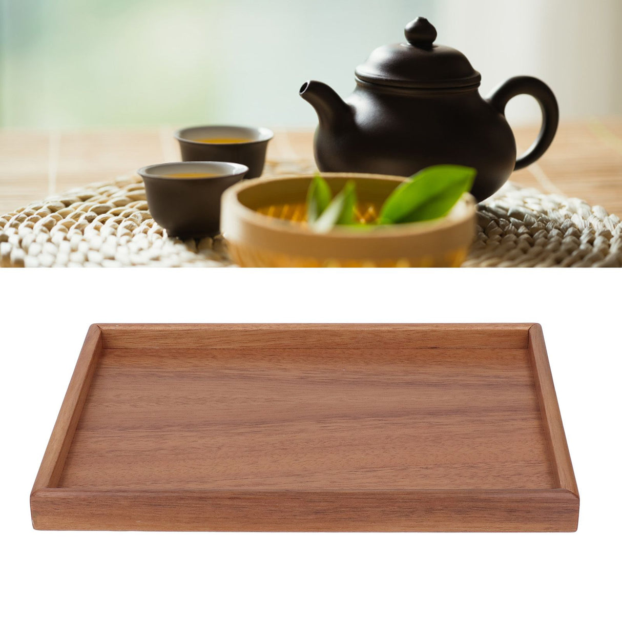 Bamboo Tea Serving Tray Multifunction Decorative Rectangle Bamboo Vanity Tray for Hotel Home Bathroom M