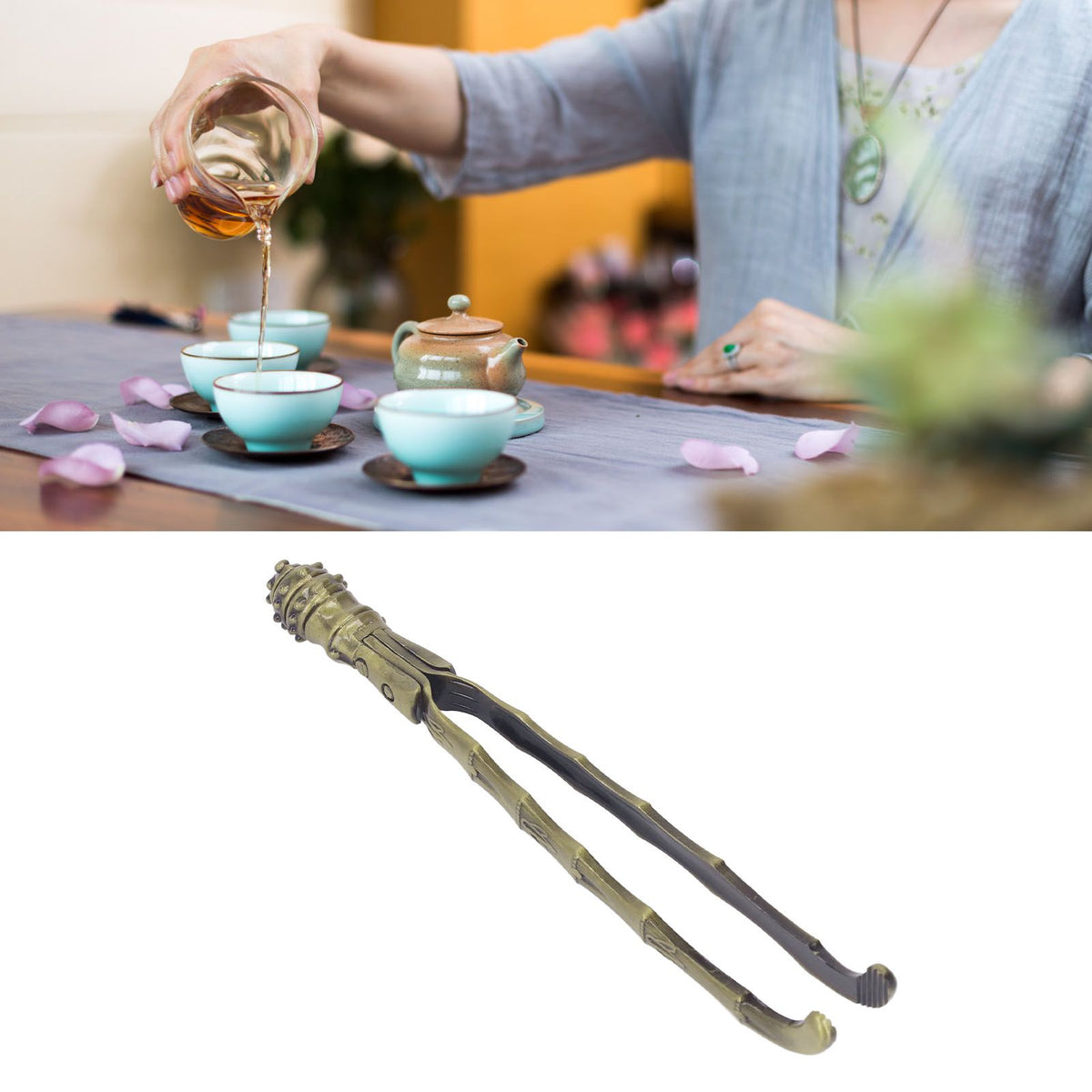 Cup Pick Up Clip Portable Tableware Tweezers Metal Tea Cup Washing Tongs for Household Use Bronze Color