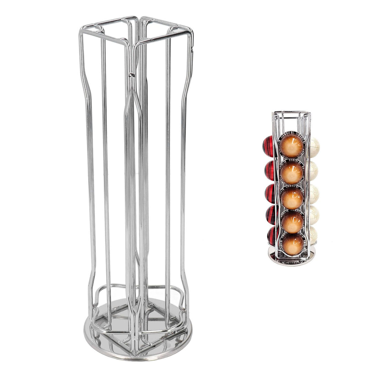 Coffee Capsule Stand 360° Rotation Anti Slip Thick Base Wrought Iron Capsule Pod Holder for Vertuoline 20pods Silver