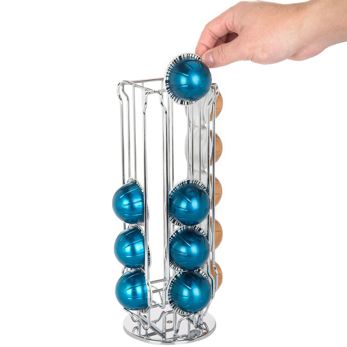Coffee Capsule Stand 360° Rotation Anti Slip Thick Base Wrought Iron Capsule Pod Holder for Vertuoline 20pods Silver