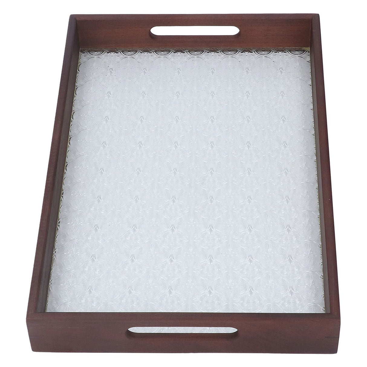 Serving Tray Walnut Wood Vintage Glass Cake Bread Breakfast Snack Plate Elegant Rectangle Tray