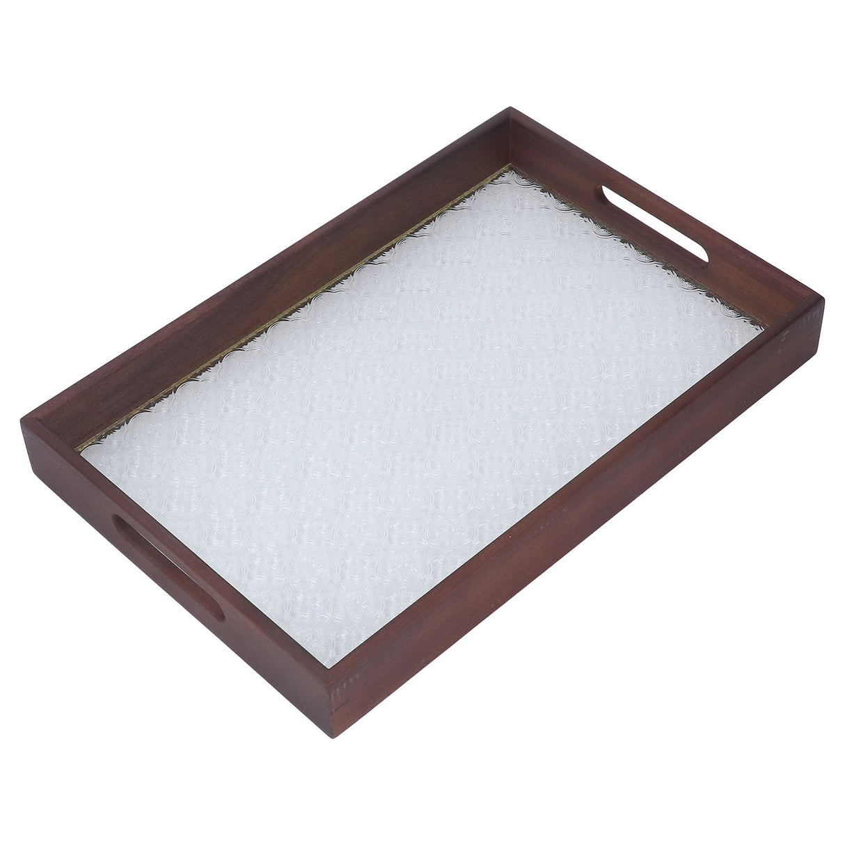 Serving Tray Walnut Wood Vintage Glass Cake Bread Breakfast Snack Plate Elegant Rectangle Tray