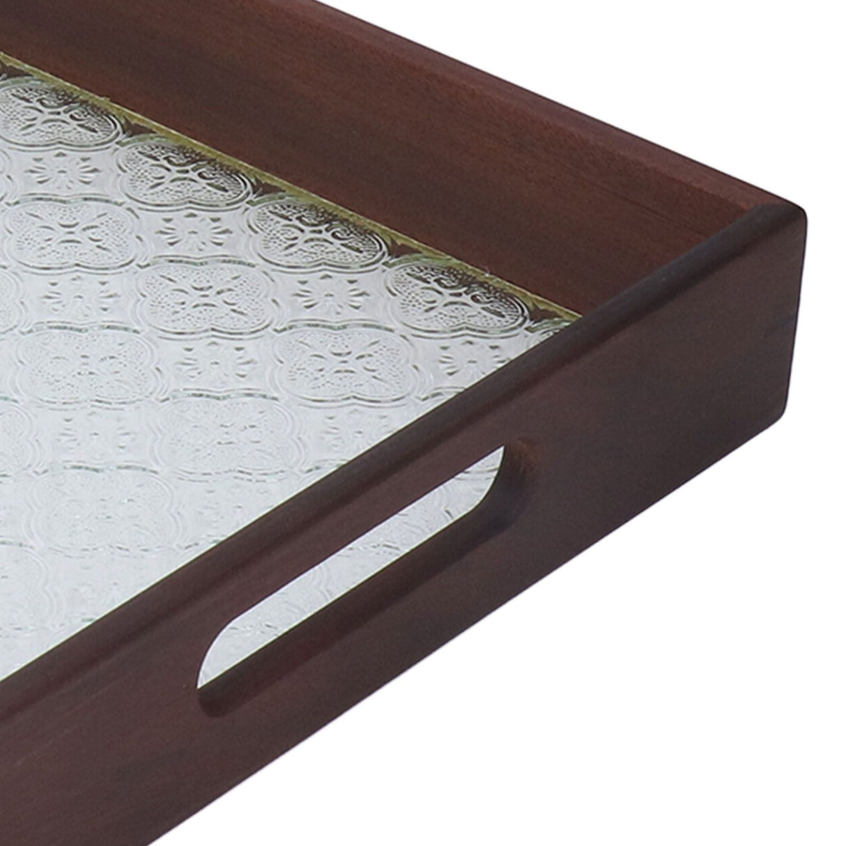 Serving Tray Walnut Wood Vintage Glass Cake Bread Breakfast Snack Plate Elegant Rectangle Tray