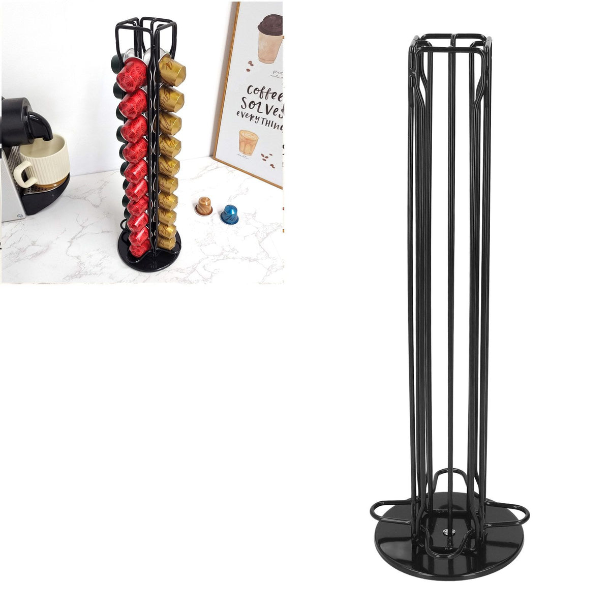40 Capsule Coffee Pod Holder 360 Degree Rotating Carousel Storage Organizer Dispenser for Nespresso Capsule Black
