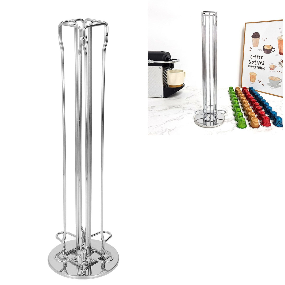 40 Capsule Coffee Pod Holder 360 Degree Rotating Carousel Storage Organizer Dispenser for Nespresso Capsule Silver