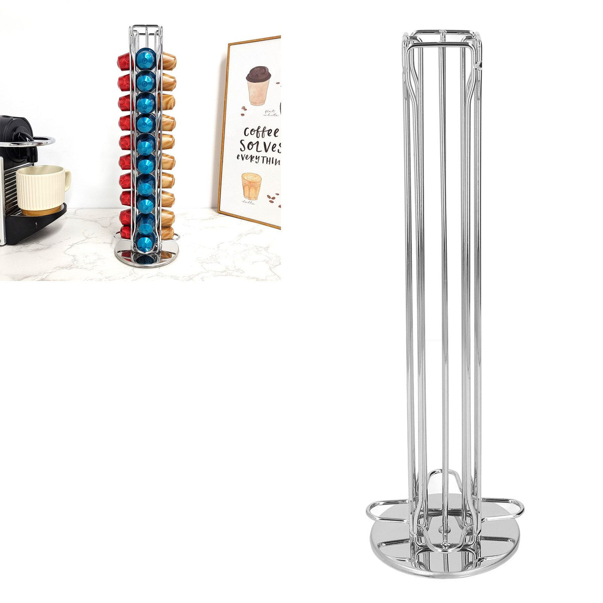 40 Capsule Coffee Pod Holder 360 Degree Rotating Carousel Storage Organizer Dispenser for Nespresso Capsule Silver