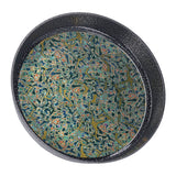 Small Tea Tray Complex Pattern Round Alloy Decorative Tea Serving Tray for Home Patio Porch Deck Green - Side View