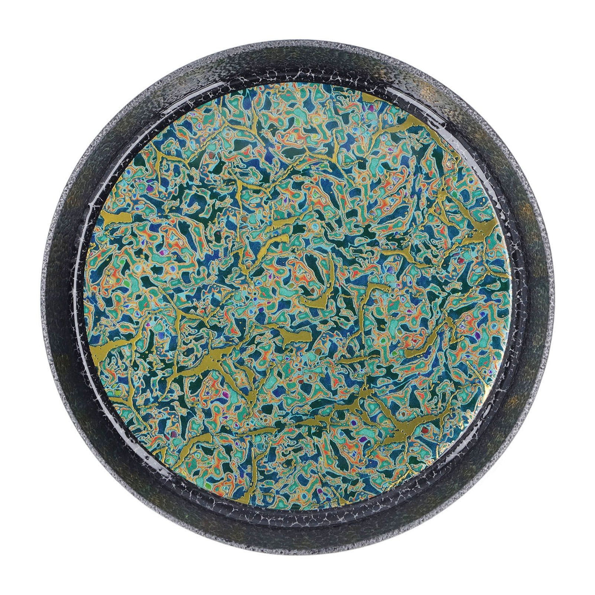 Small Tea Tray Complex Pattern Round Alloy Decorative Tea Serving Tray for Home Patio Porch Deck Green