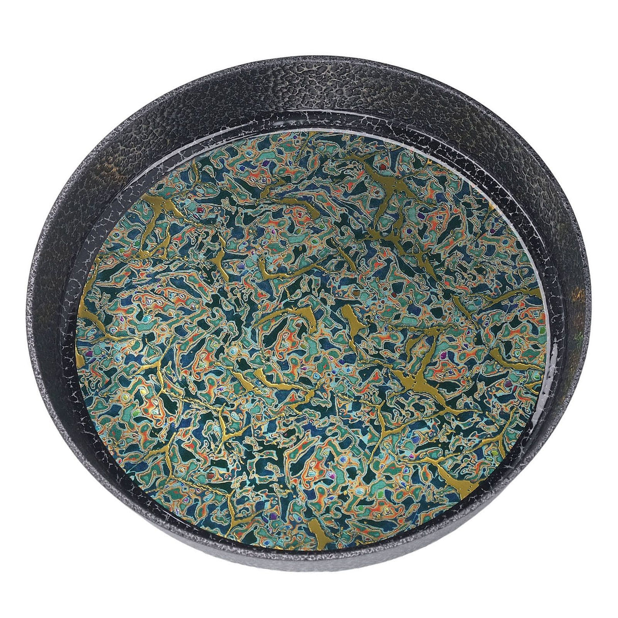 Small Tea Tray Complex Pattern Round Alloy Decorative Tea Serving Tray for Home Patio Porch Deck Green