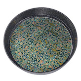 Small Tea Tray Complex Pattern Round Alloy Decorative Tea Serving Tray for Home Patio Porch Deck Green