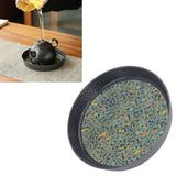 Small Tea Tray Complex Pattern Round Alloy Decorative Tea Serving Tray for Home Patio Porch Deck Green - Extra Image