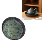 Small Tea Tray Complex Pattern Round Alloy Decorative Tea Serving Tray for Home Patio Porch Deck Green