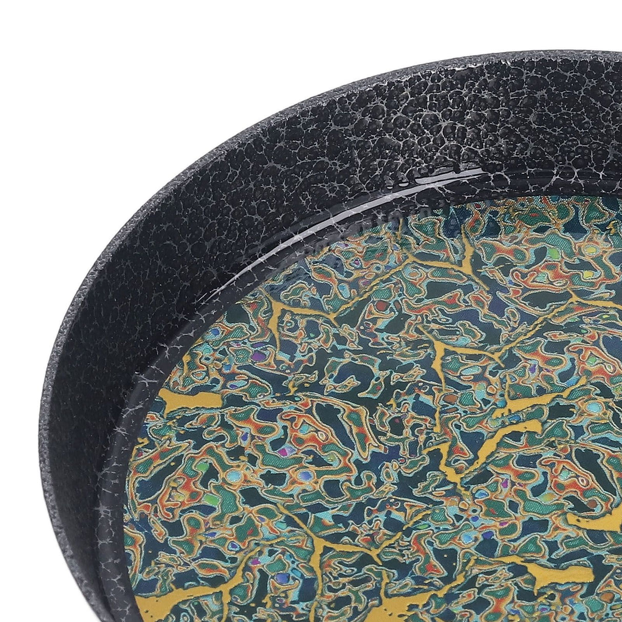 Small Tea Tray Complex Pattern Round Alloy Decorative Tea Serving Tray for Home Patio Porch Deck Green