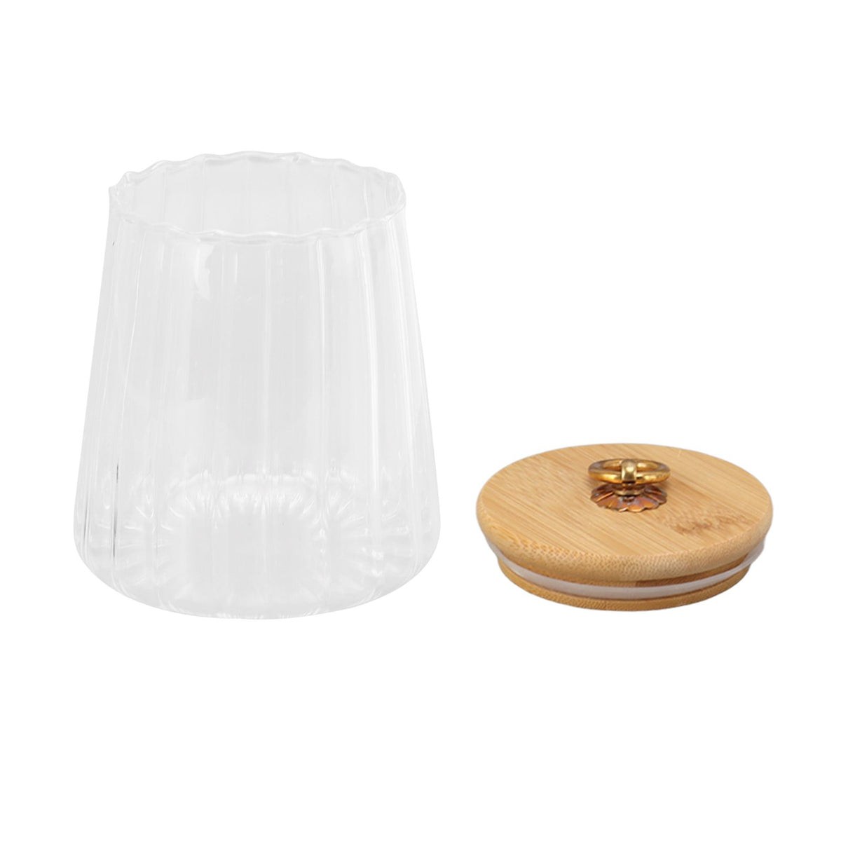 580ml Glass Tea Canister Transparent Food Storage Containers Jars with Airtight Bamboo Lid for Kitchen Counter