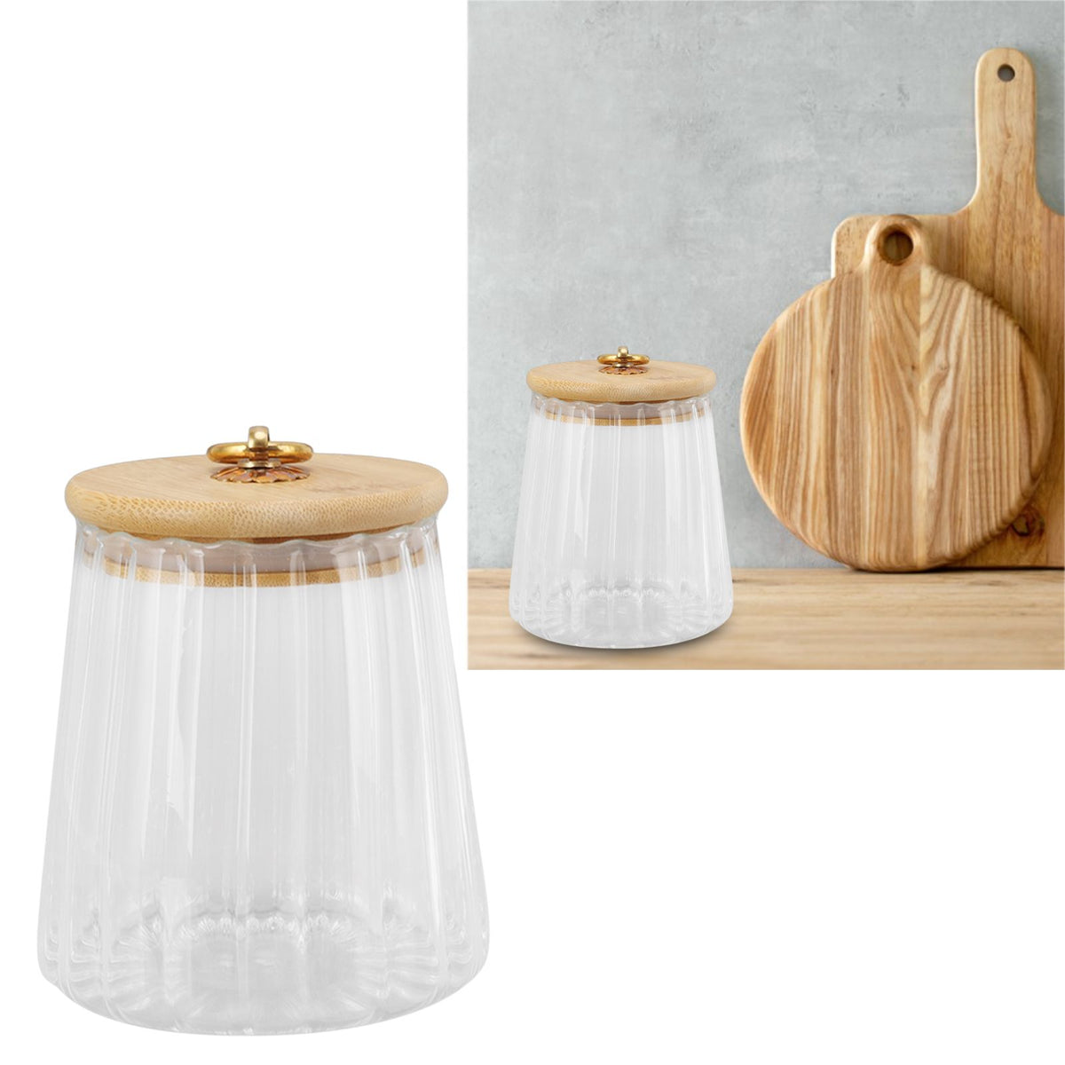 580ml Glass Tea Canister Transparent Food Storage Containers Jars with Airtight Bamboo Lid for Kitchen Counter