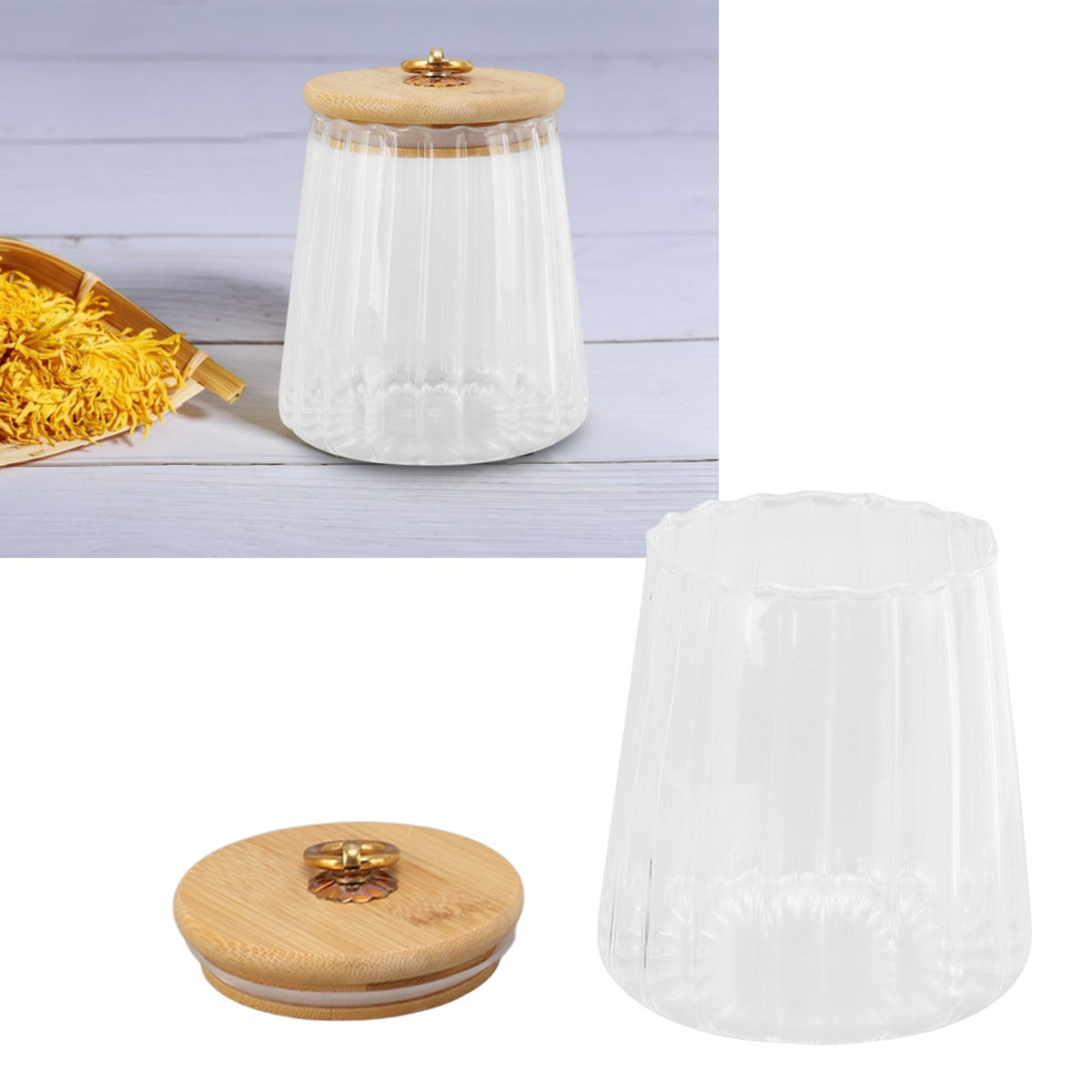 580ml Glass Tea Canister Transparent Food Storage Containers Jars with Airtight Bamboo Lid for Kitchen Counter