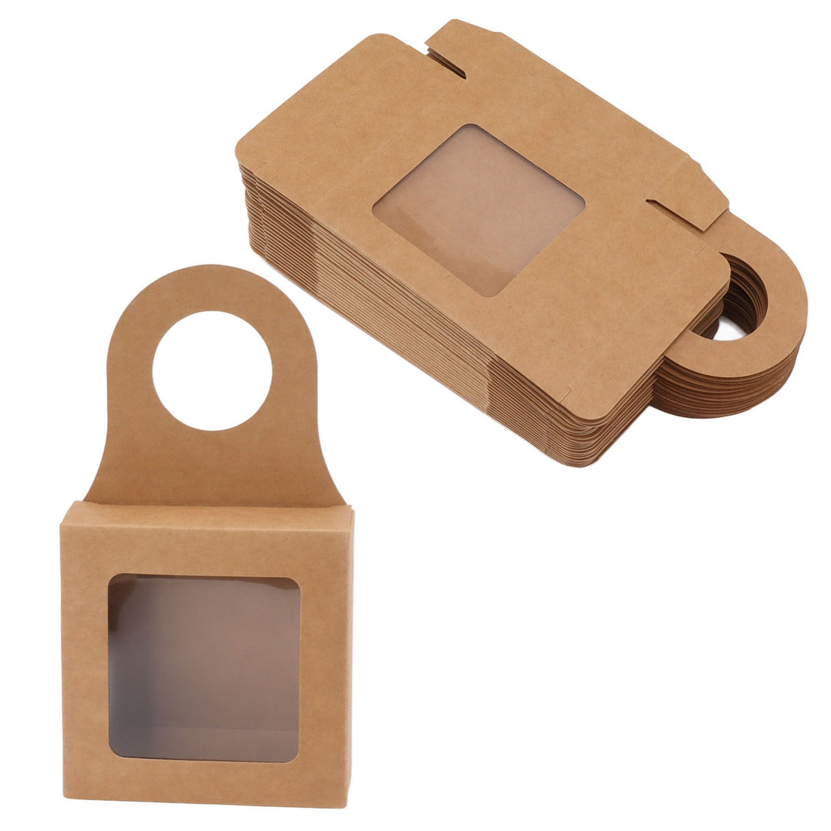 25 Count Kraft Paper Wine Bottle Box with Hanging Hook Window Foldable Kraft Gift Boxes