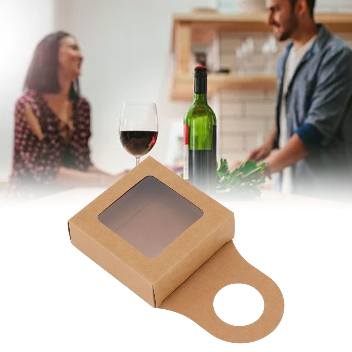 25 Count Kraft Paper Wine Bottle Box with Hanging Hook Window Foldable Kraft Gift Boxes