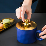 Cute Bear Cup Cover Stainless Steel Dustproof Rounded Edges Glossy Surface Artistic Cup Lid for Mug Glass Cup Gold - Extra Image