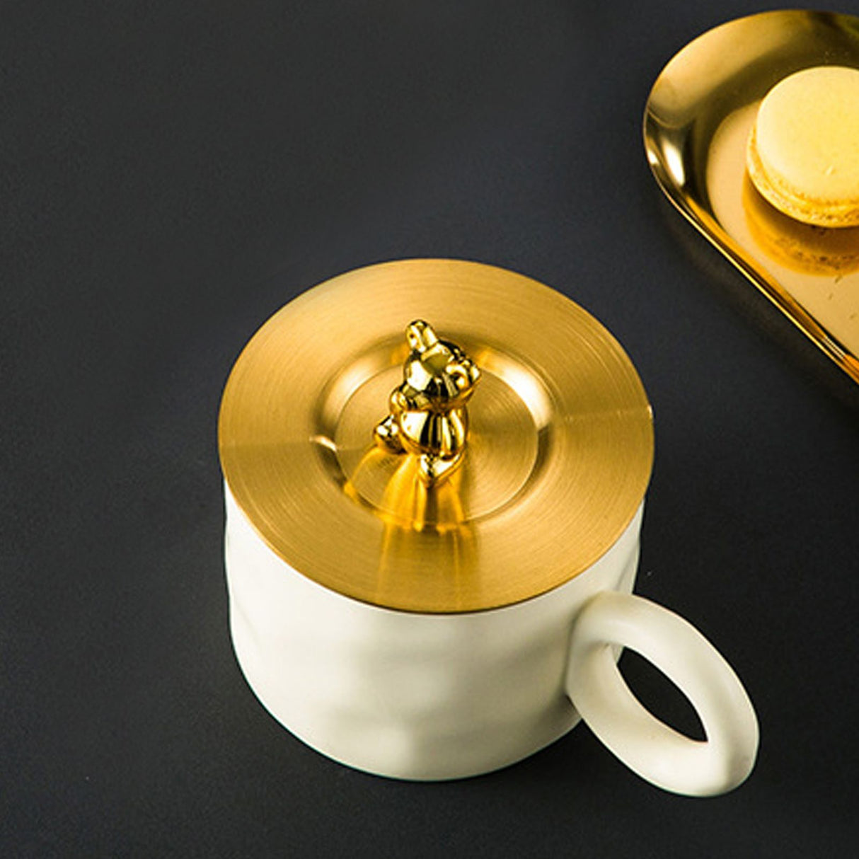Cute Bear Cup Cover Stainless Steel Dustproof Rounded Edges Glossy Surface Artistic Cup Lid for Mug Glass Cup Gold