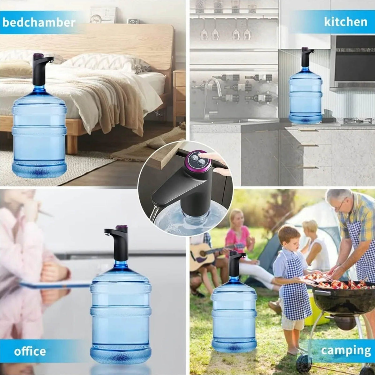 Water Bottle Dispenser BPA Free Quiet 4W 1200mAh Battery Portable Automatic Drinking Water Pump for Home Office Black