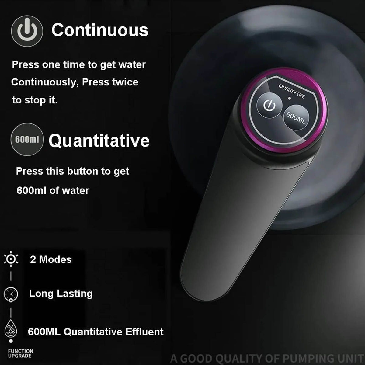 Water Bottle Dispenser BPA Free Quiet 4W 1200mAh Battery Portable Automatic Drinking Water Pump for Home Office Black