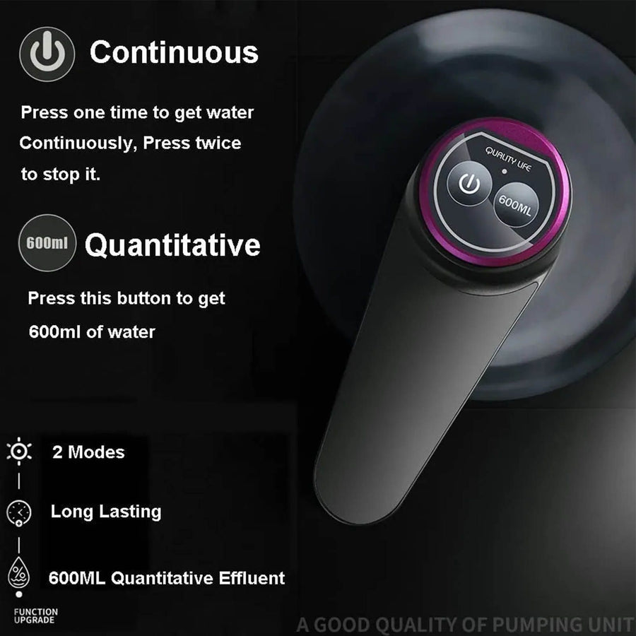 Water Bottle Dispenser BPA Free Quiet 4W 1200mAh Battery Portable Automatic Drinking Water Pump for Home Office Black