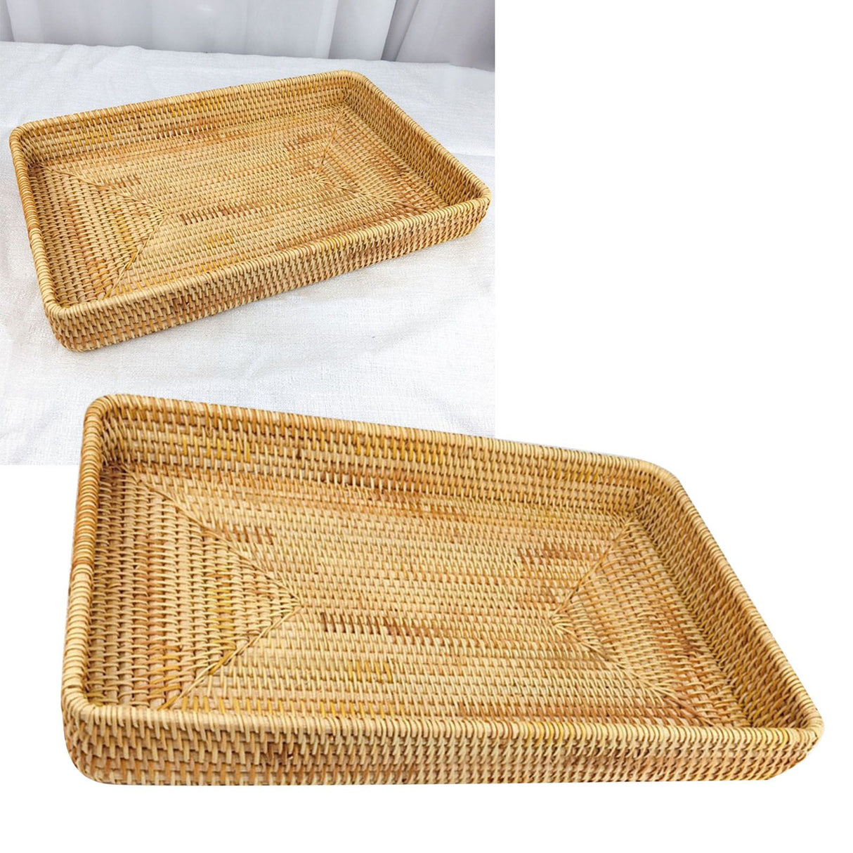 Rattan Tray Tabletop Organization Hand Woven Snack Storage Basket Multifunctional Serving Tray L