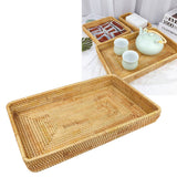 Rattan Tray Tabletop Organization Hand Woven Snack Storage Basket Multifunctional Serving Tray L - Rear View