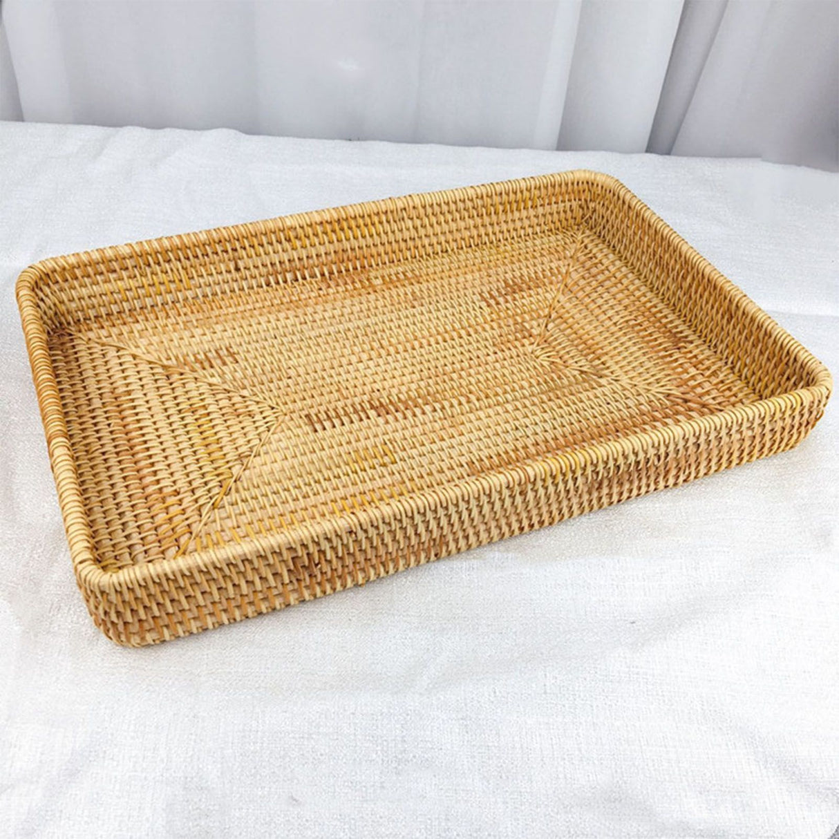 Rattan Tray Tabletop Organization Hand Woven Snack Storage Basket Multifunctional Serving Tray L
