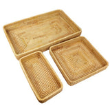 Rattan Tray Tabletop Organization Hand Woven Snack Storage Basket Multifunctional Serving Tray 3 Pcs Set